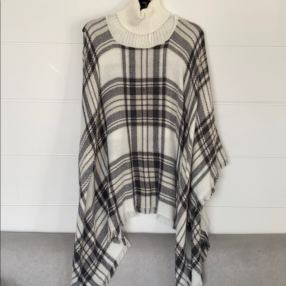 Plaid turtle neck poncho